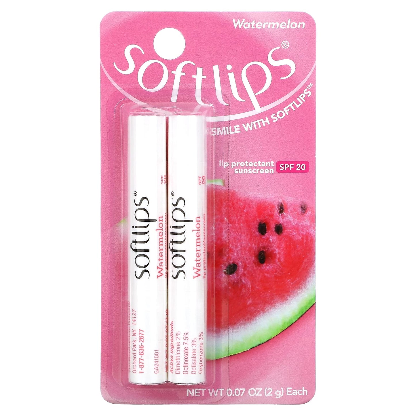 Softlips, Lip Protectant Sunscreen, SPF 20, Watermelon, 2 Pack, 0.07 oz (2 g) Each