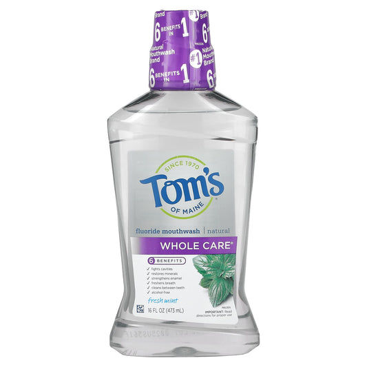 Tom's of Maine-Whole Care-Natural Fluoride Mouthwash-Fresh Mint-16 fl oz (473 ml)