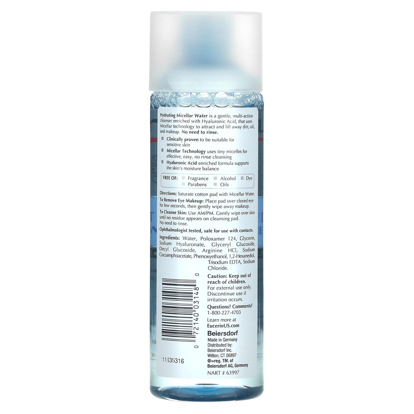 Eucerin, Hydrating Micellar Water + Hyaluronic Acid, 6.8 fl oz (200 ml)