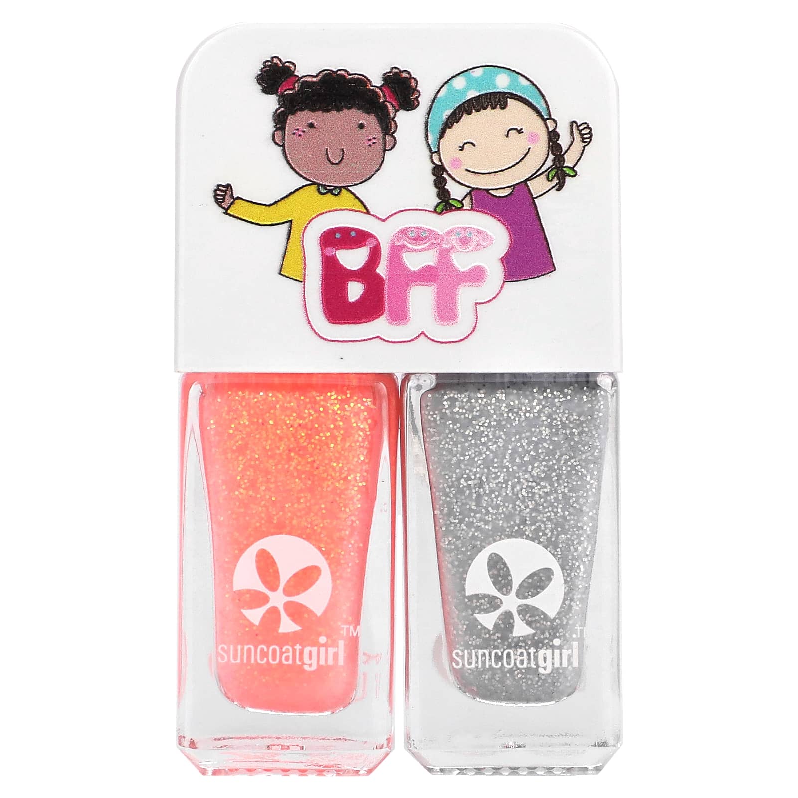 SuncoatGirl-Buddies Nail Polish Duo Set-Silver and Coral Glitter-2 Piece Set