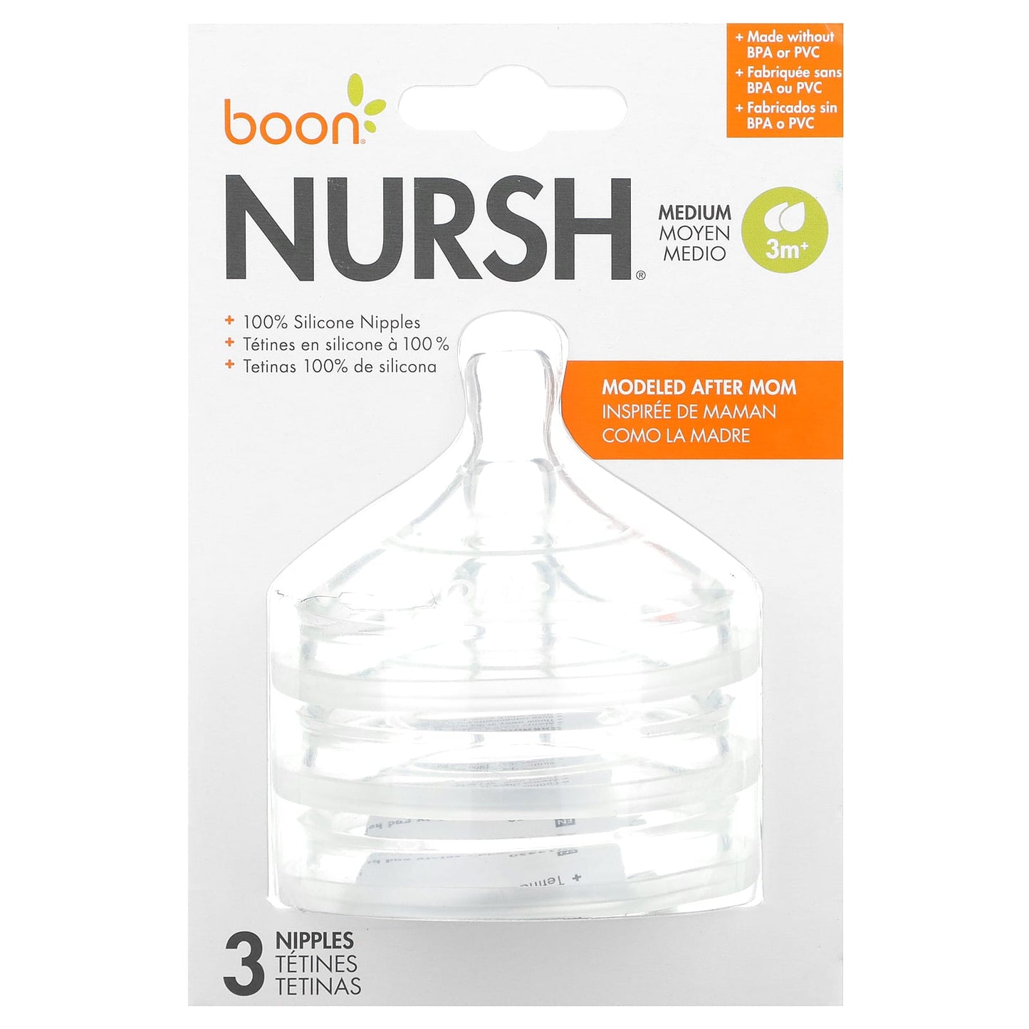 Boon-Nursh-Silicon Nipples-Medium-3 Months+-3 Nipples