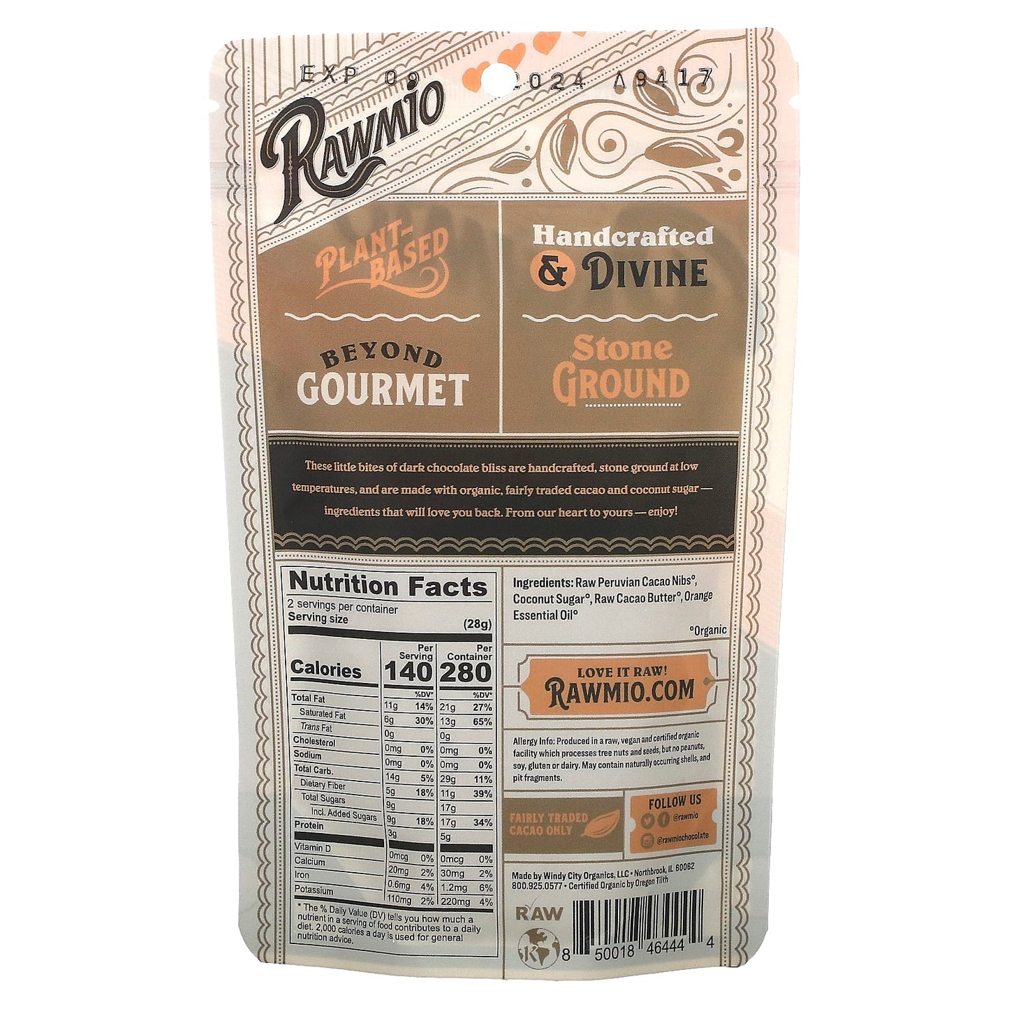 Rawmio, Orange Chocolate Hearts, 70% Raw Cacao, 2 oz (56.7 g)