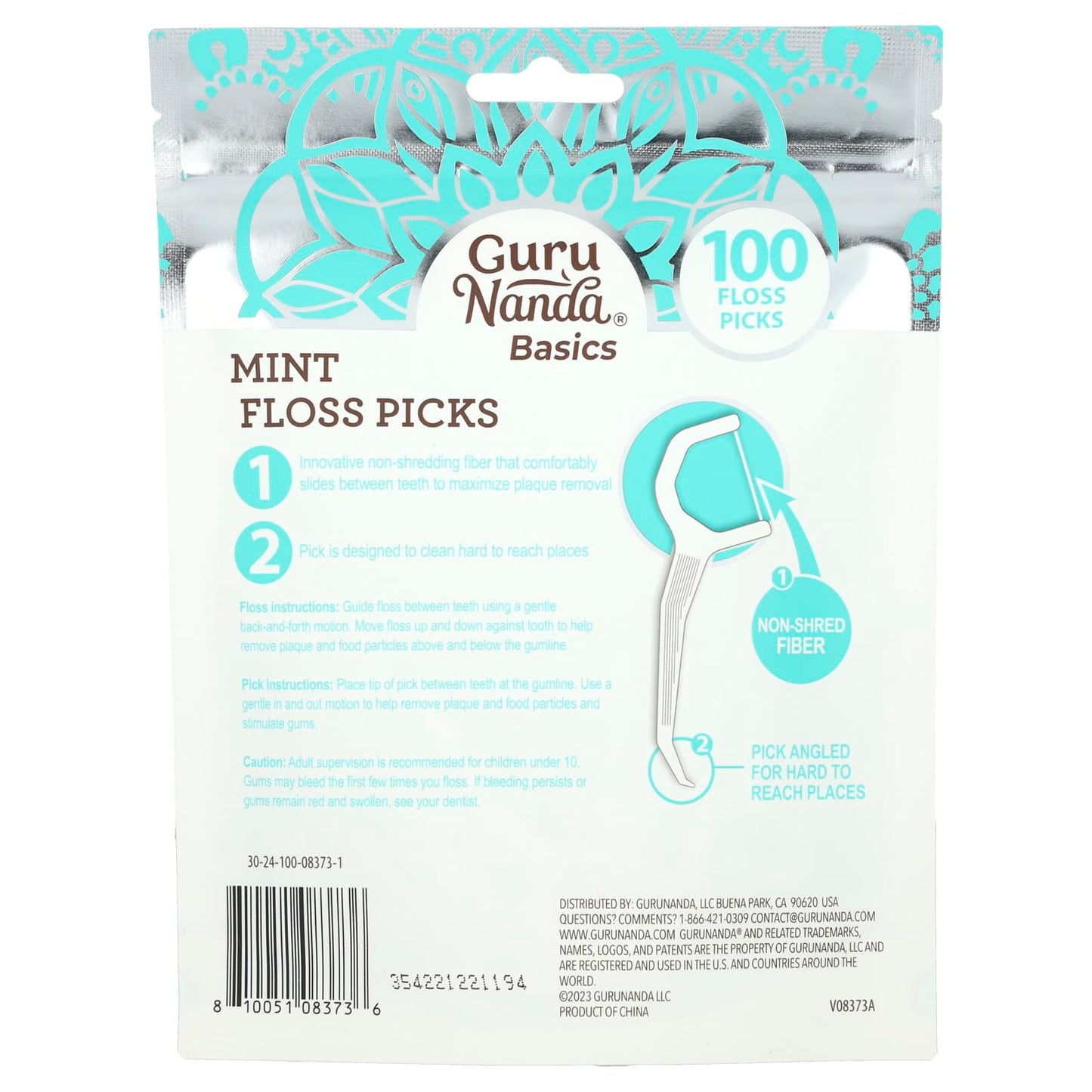 GuruNanda, Basics, Mint Floss Picks, 100 Floss Picks