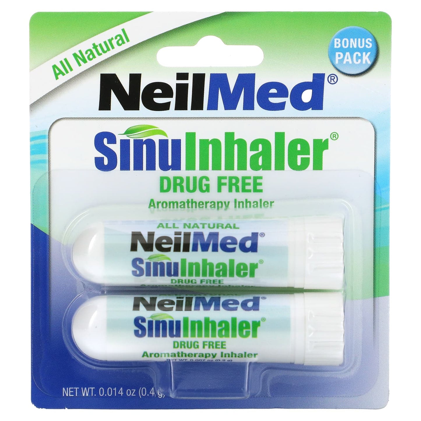 NeilMed, SinuInhaler, Aromatherapy Inhaler, Drug Free, 2 Inhalers, 0.014 oz (0.4 g)