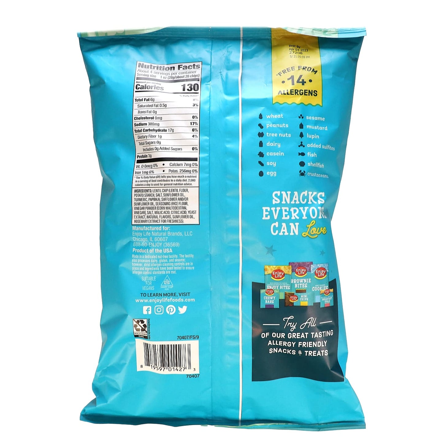 Enjoy Life Foods, Lentil Chips, Salt & Vinegar, 4 oz (113 g)