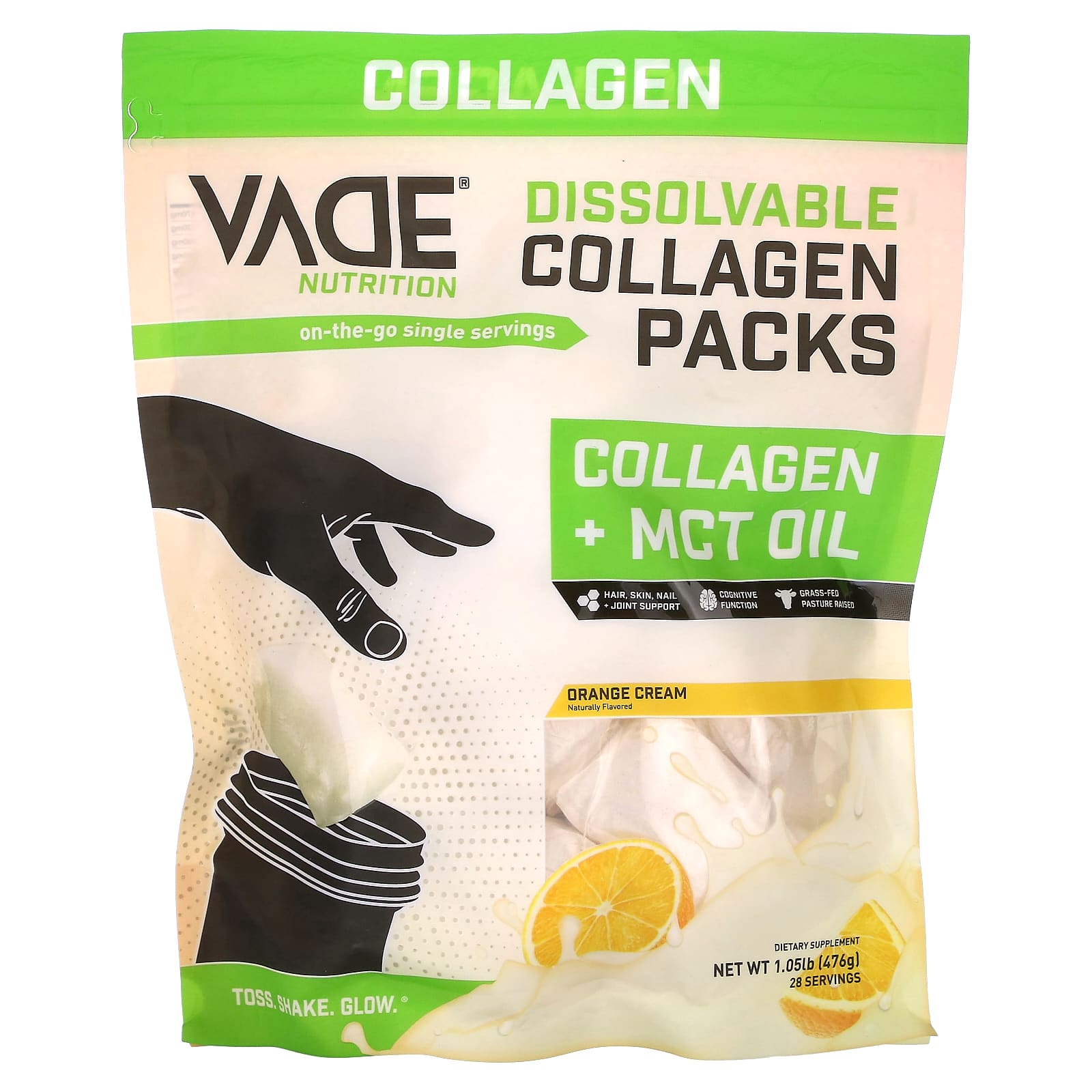 Vade Nutrition-Dissolvable Collagen Packs-Collagen + MCT Oil-Orange Cream-1.05 lb (476 g)