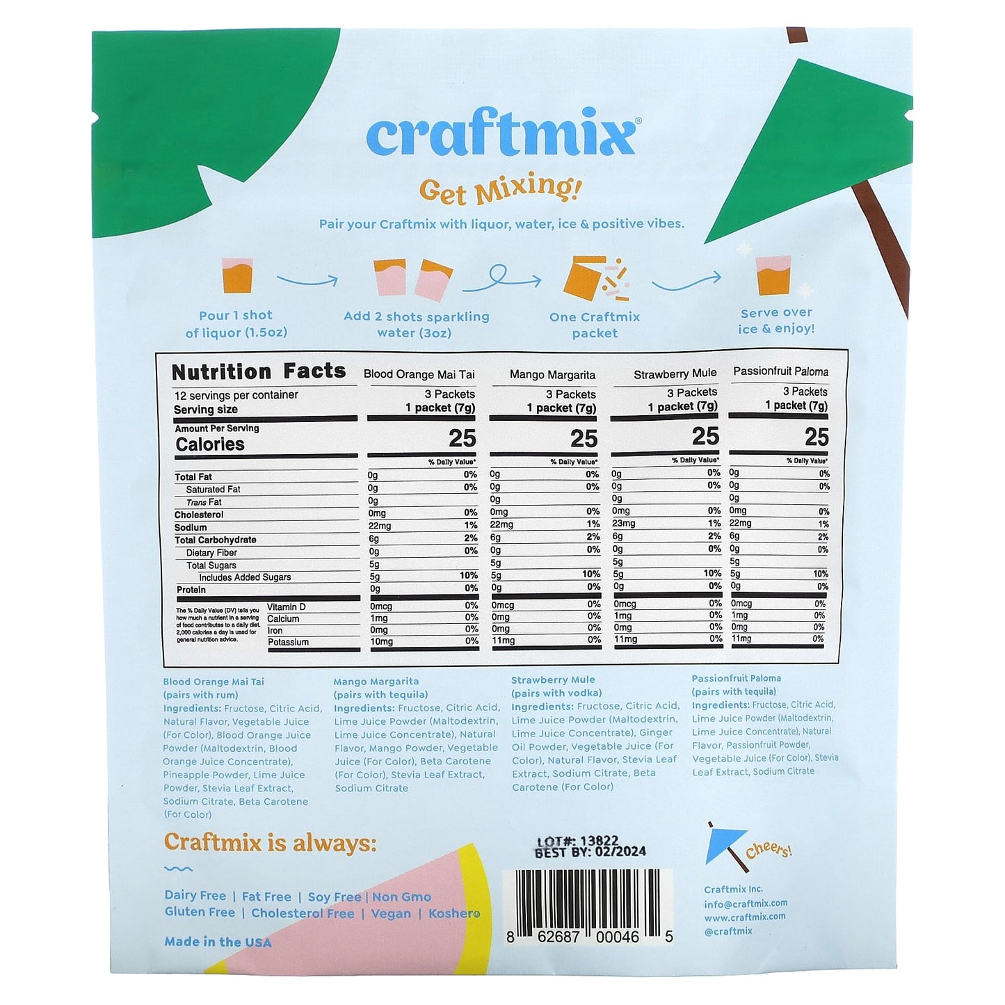 Craftmix, Cocktail Mix Packets, Variety Pack, 12 Packets, 2.96 oz, (84 g)