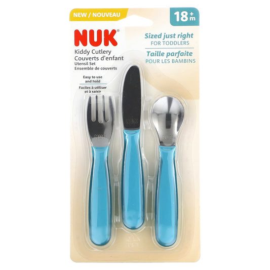 NUK-Kiddy Cutlery-Utensil Set-18+ Months-Blue-3 Pieces