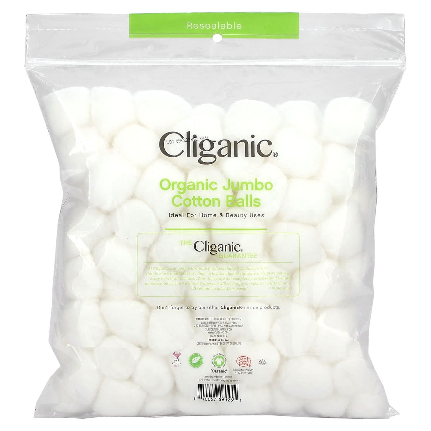 Cliganic, Organic Jumbo Cotton Balls, 100 Count