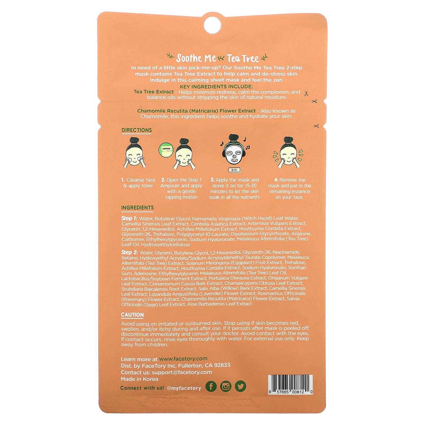 FaceTory, Soothe Me Tea Tree, 2 Step Skin Calming Beauty Mask, 1 Set, 0.92 fl oz (26 g)