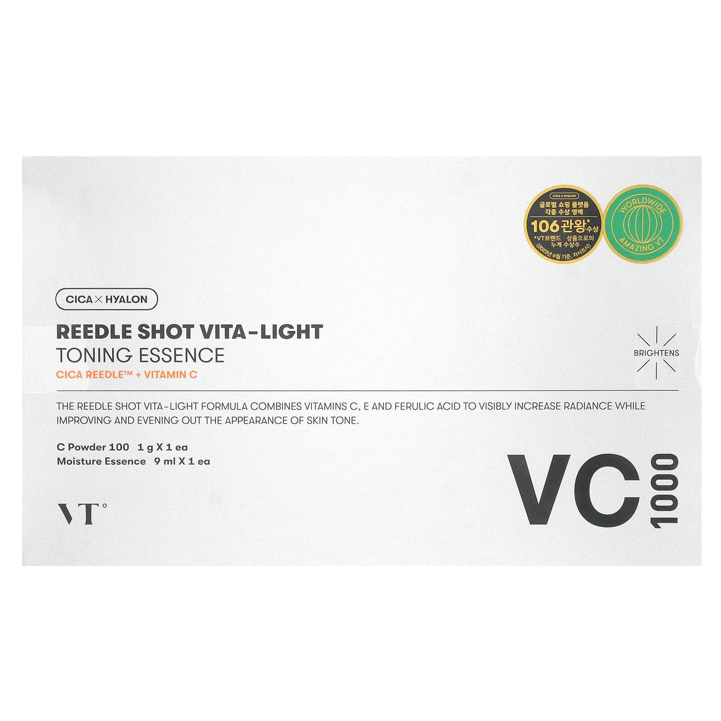 VT Cosmetics, Reedle Shot Vita-Light, Toning Essence, 2 Piece Kit