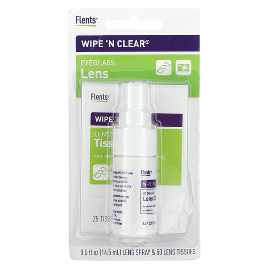 Flents-Wipe 'N Clear-Eyeglass Lens Cleaner-50 Wipes-1 Spray-0.5 fl oz (14.5 ml)