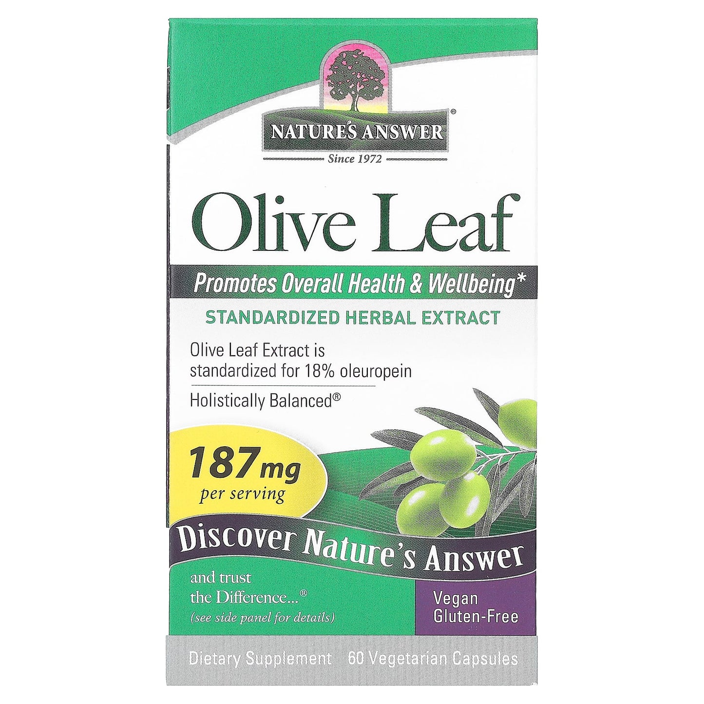 Nature's Answer-Olive Leaf-187 mg-60 Vegetarian Capsules