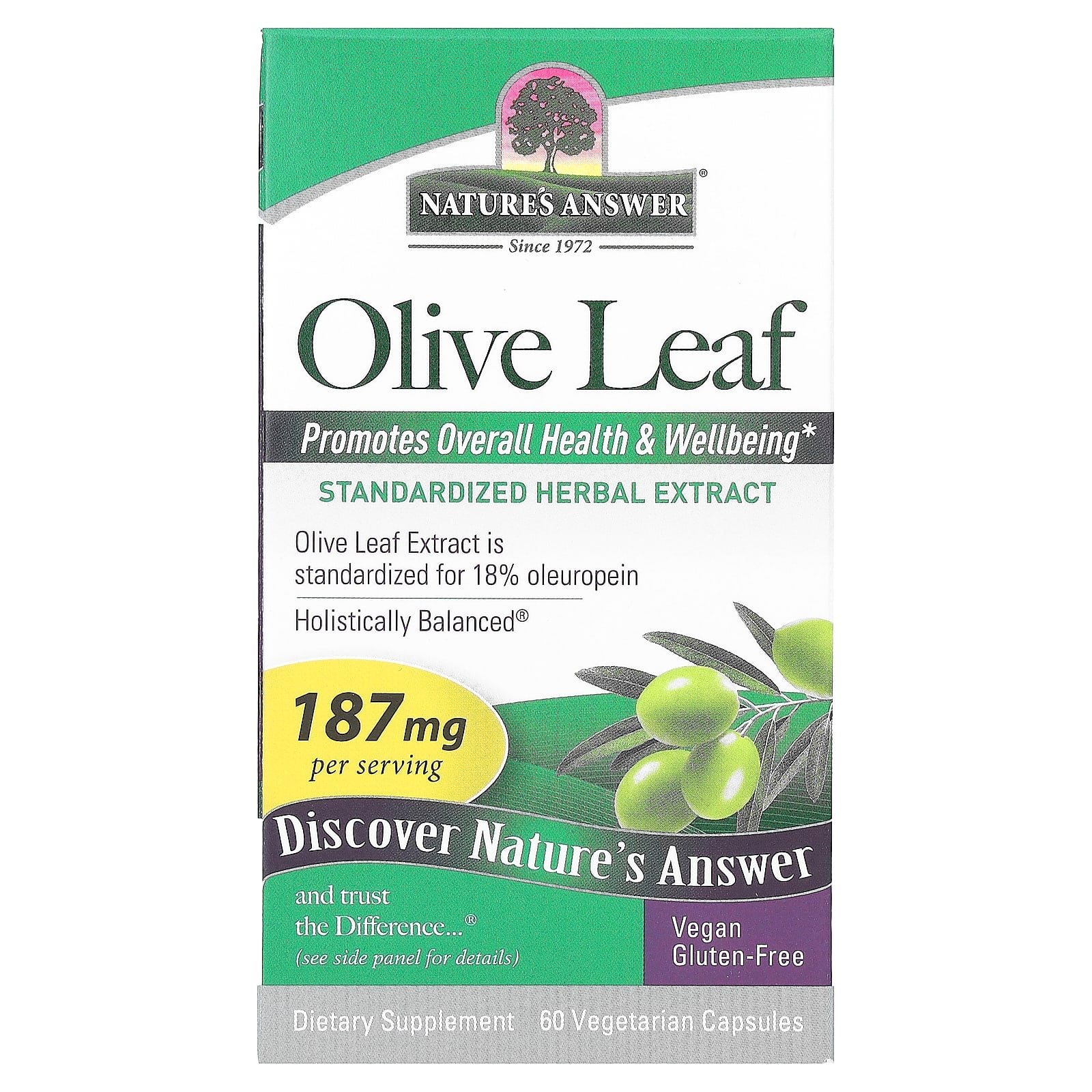 Nature's Answer-Olive Leaf-187 mg-60 Vegetarian Capsules