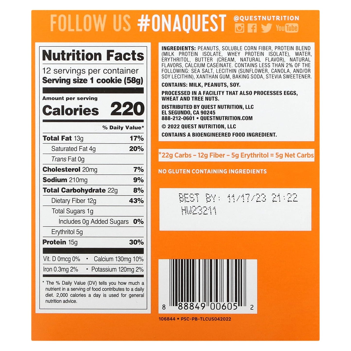 Quest Nutrition, Protein Cookie, Peanut Butter, 12 Pack, 2.04 oz (58 g) Each