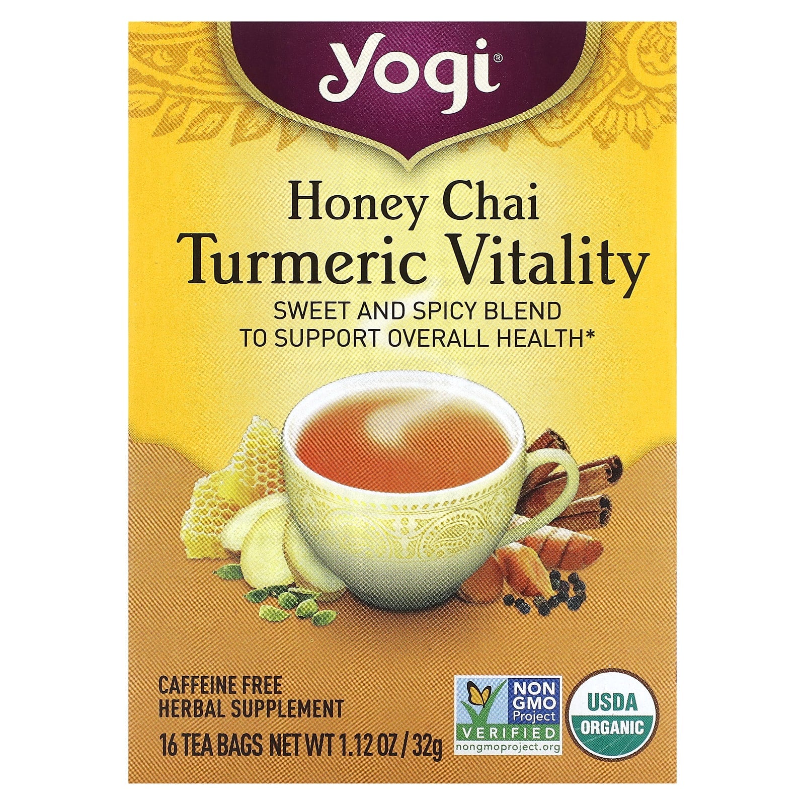 Yogi Tea-Turmeric Vitality-Honey Chai-Caffeine Free-16 Tea Bags-1.12 oz (32 g)