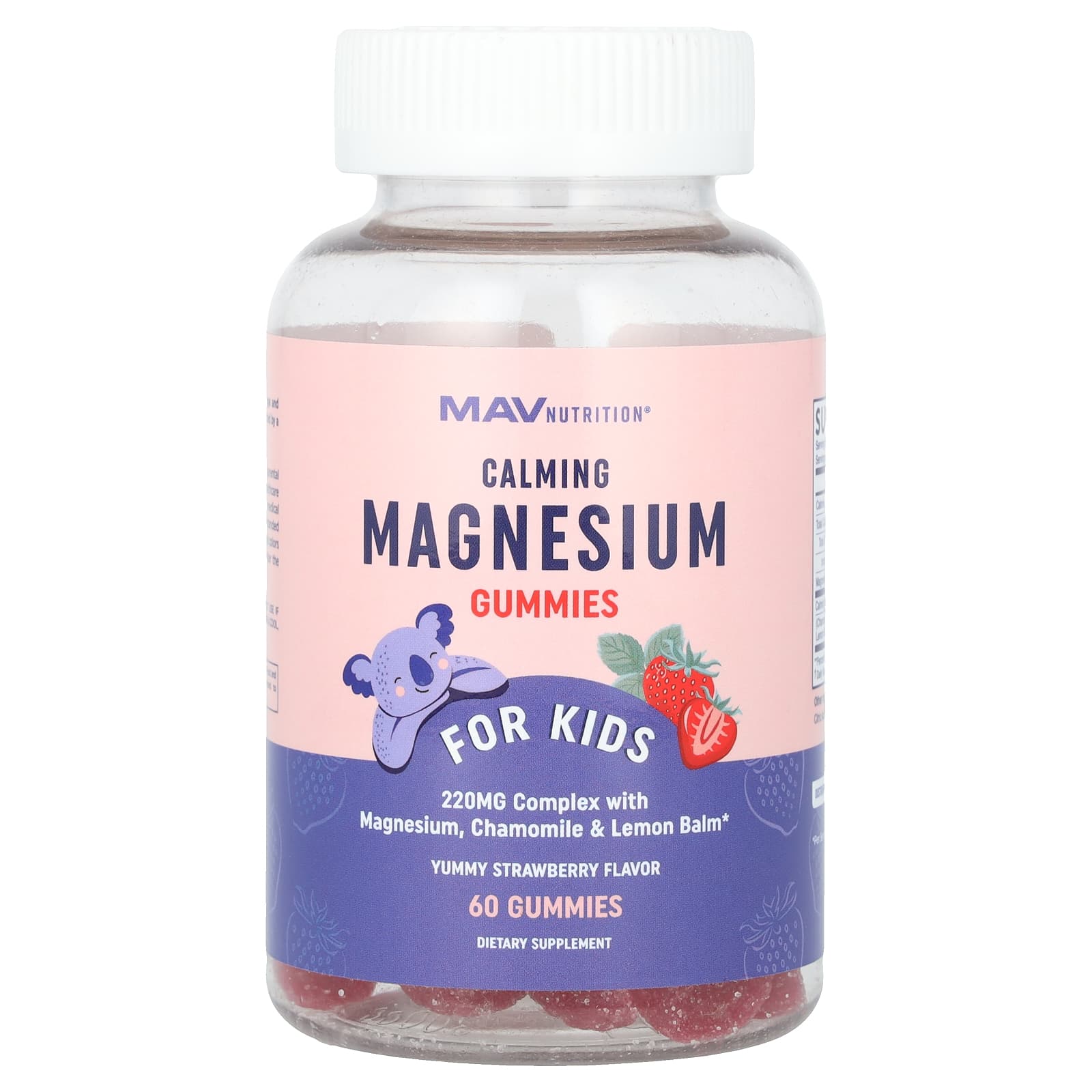 MAV Nutrition-Calming  Magnesium Gummies-For Kids-Yummy Strawberry-60 Gummies