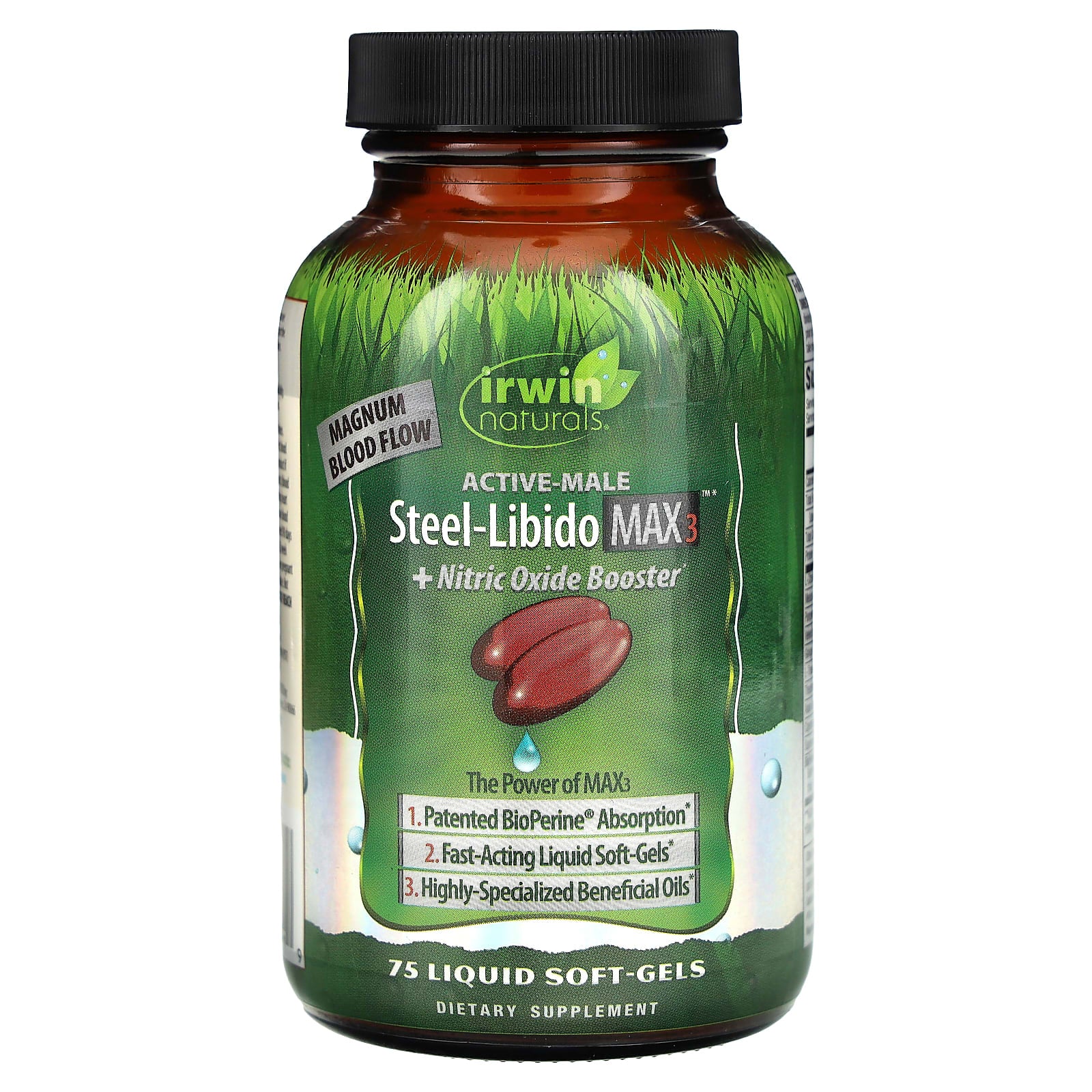 Irwin Naturals-Active-Male-Steel Libido Max3 + Nitric Oxide Booster-75 Liquid Soft-Gels