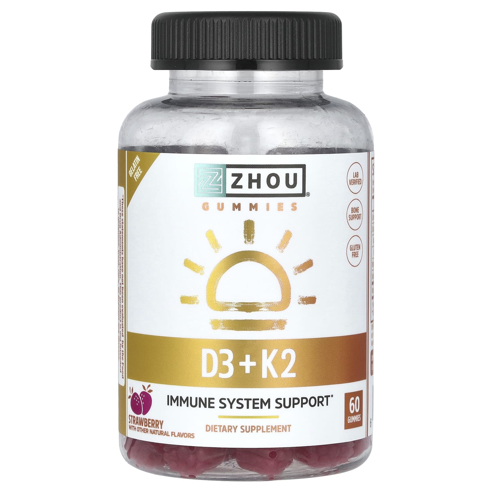 Zhou Nutrition-D3 + K2 Gummies-Strawberry-60 Gummies