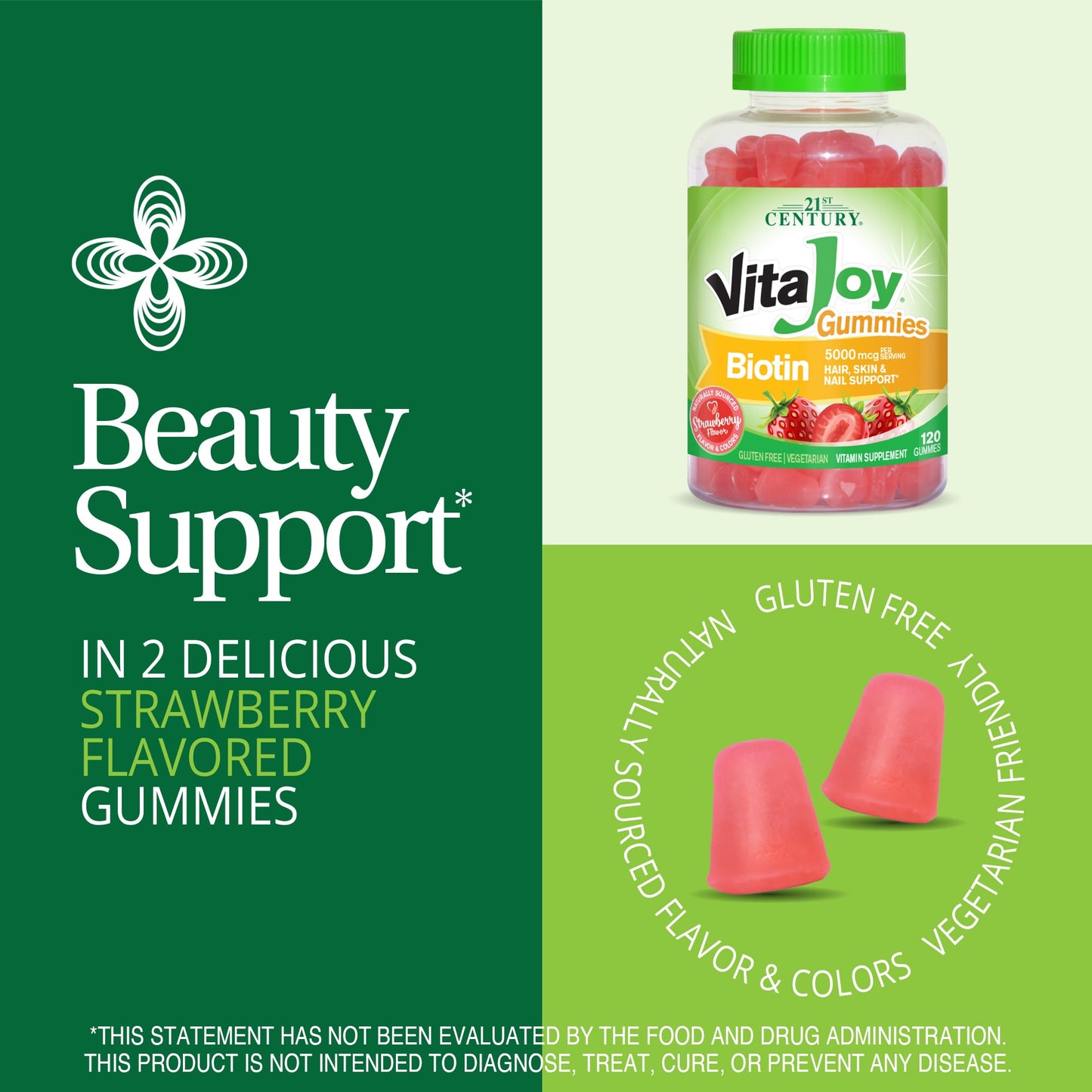 21st Century, VitaJoy Biotin Gummies, Strawberry Flavor, 5,000 mcg, 120 Vegetarian Gummies (2,500 mcg per Gummy)