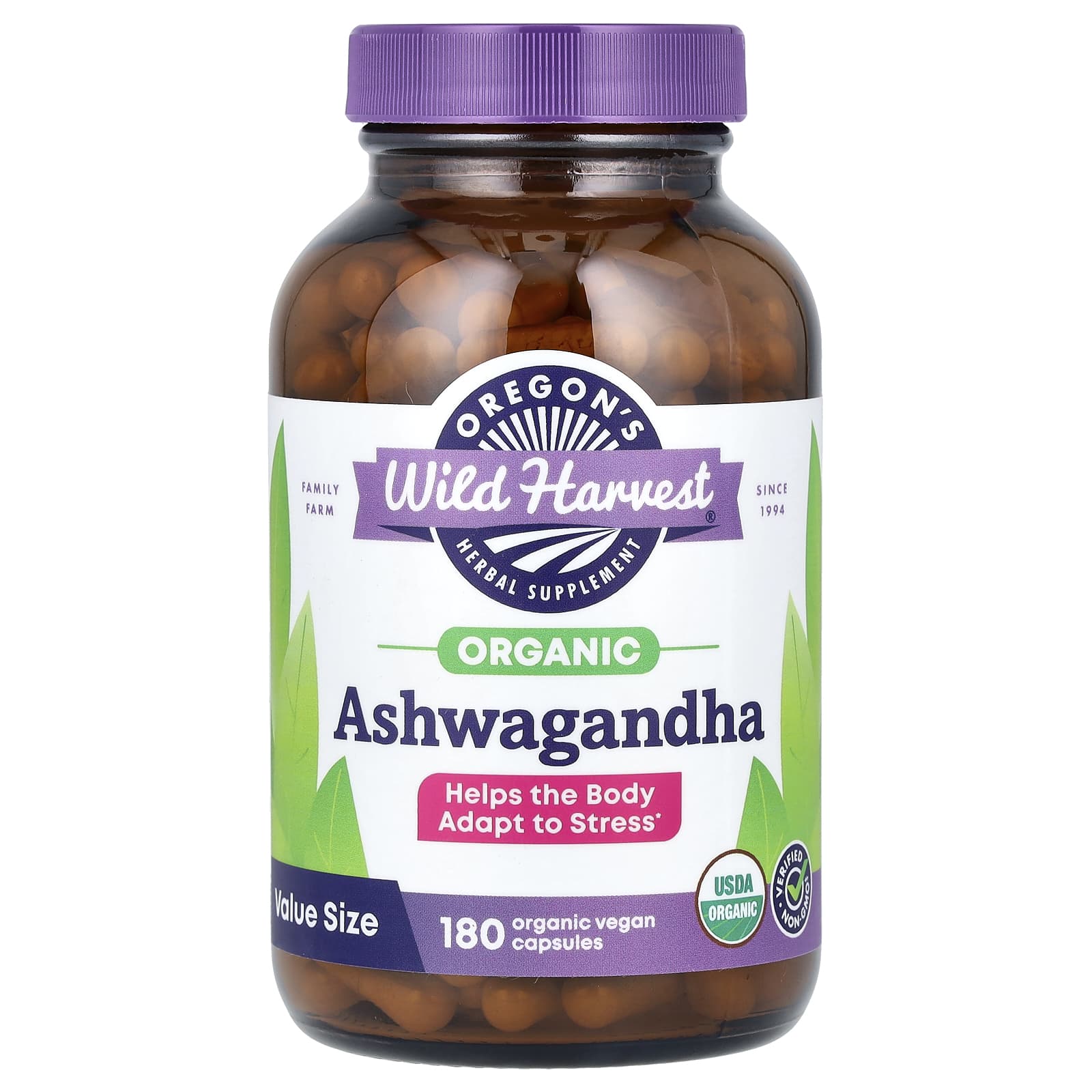 Oregon's Wild Harvest-Organic Ashwagandha-180 Organic Vegan Capsules