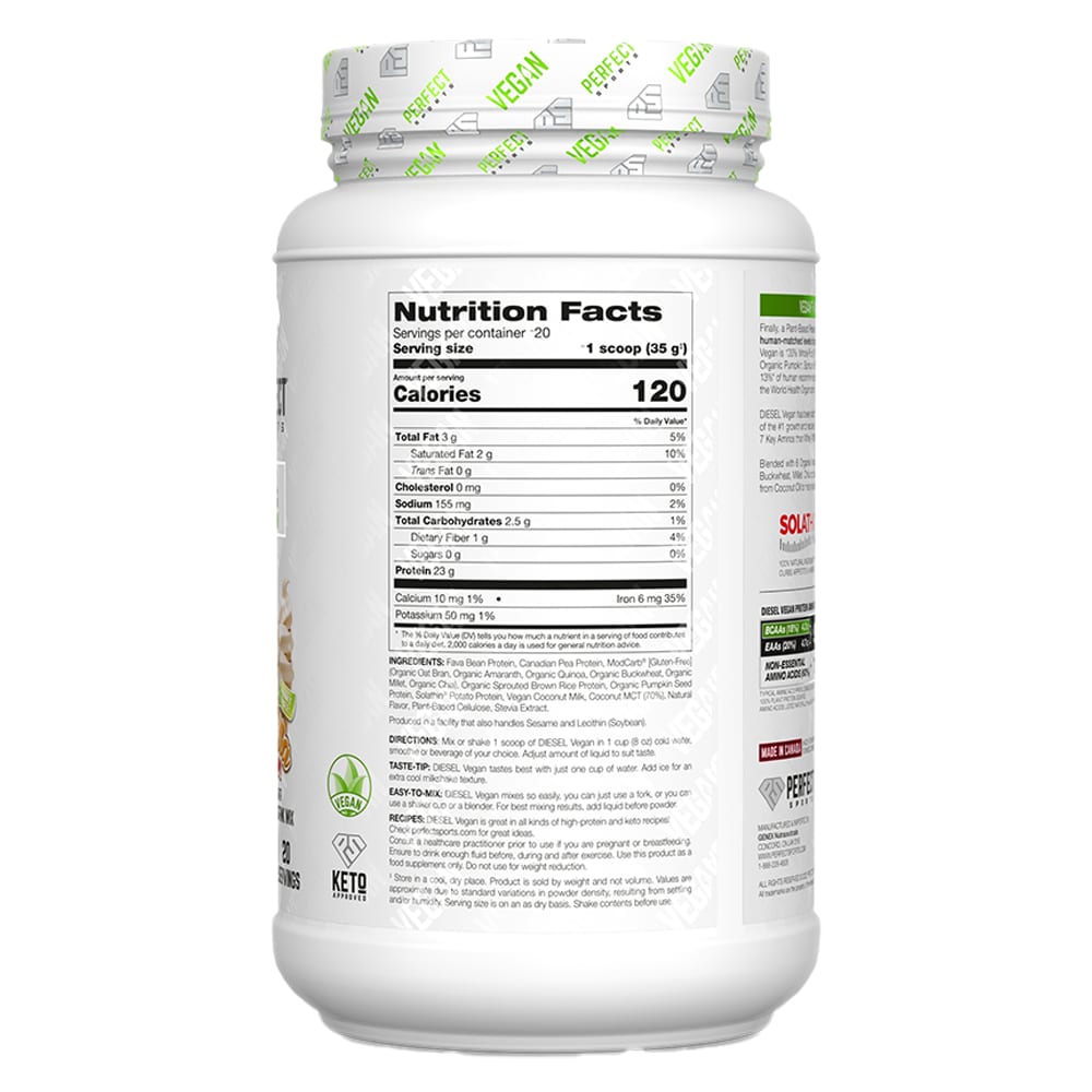 Perfect Sports, Vegan Diesel, 100% Plant-Based Protein Blend, Vanilla Ice Cream, 1.5 lb (700 g)