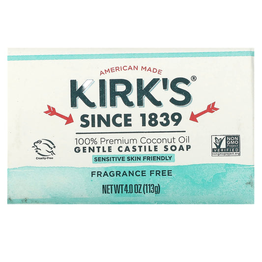 Kirk's-100% Premium Coconut Oil Gentle Castile Bar Soap-Fragrance Free-4 oz (113 g)