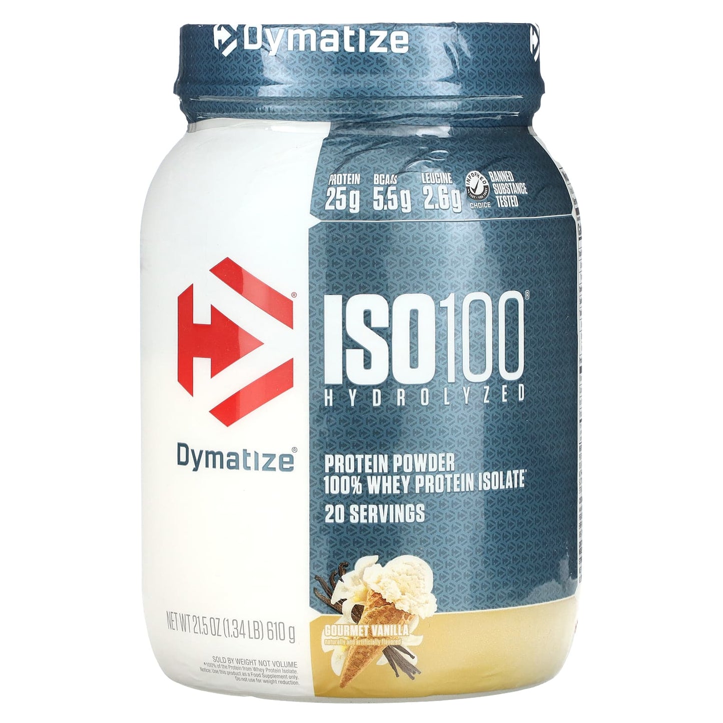 Dymatize-ISO100 Hydrolyzed-100% Whey Protein Isolate-Gourmet Vanilla-1.34 lb (610 g)