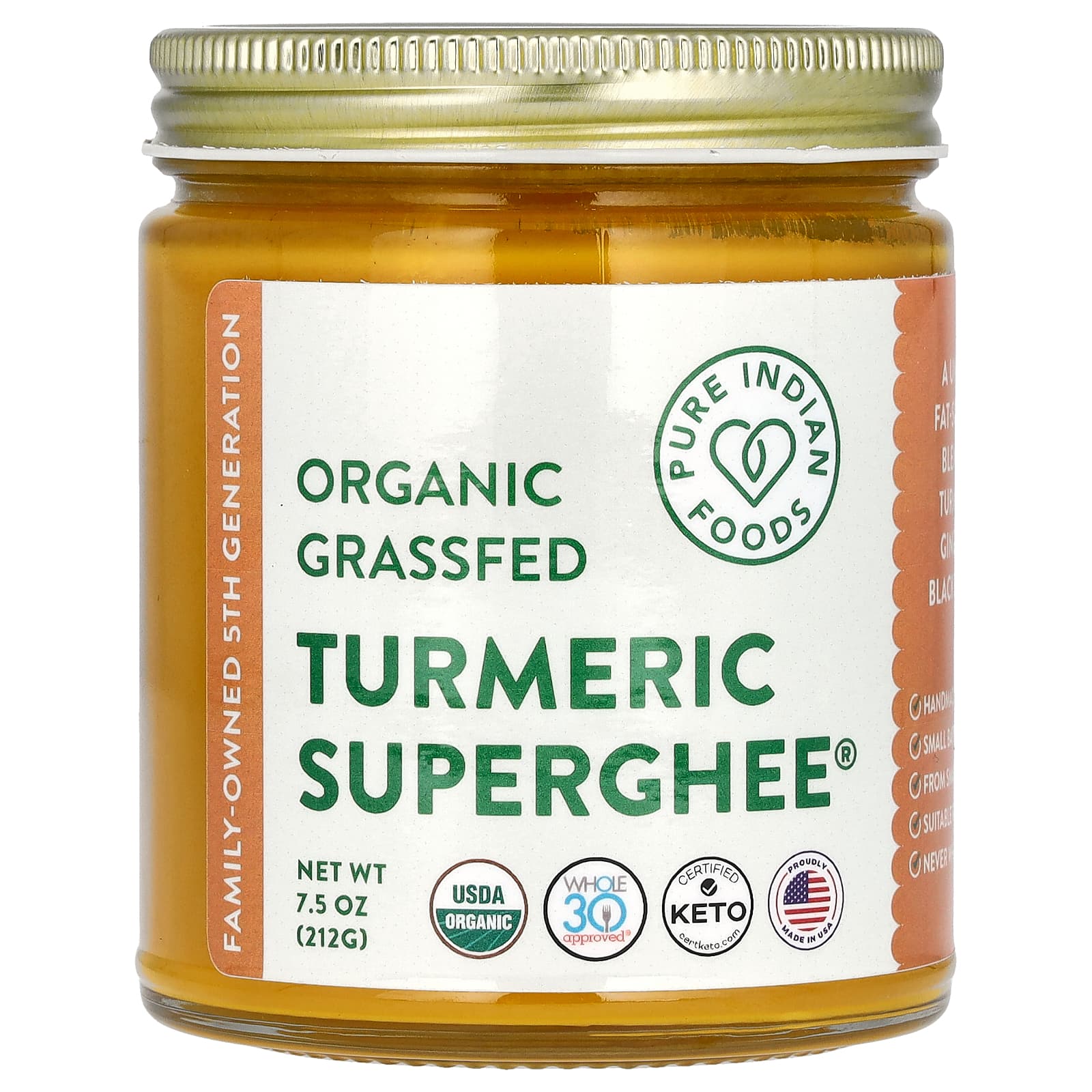 Pure Indian Foods-Organic Grassfed Turmeric Superghee-7.5 oz (212 g)