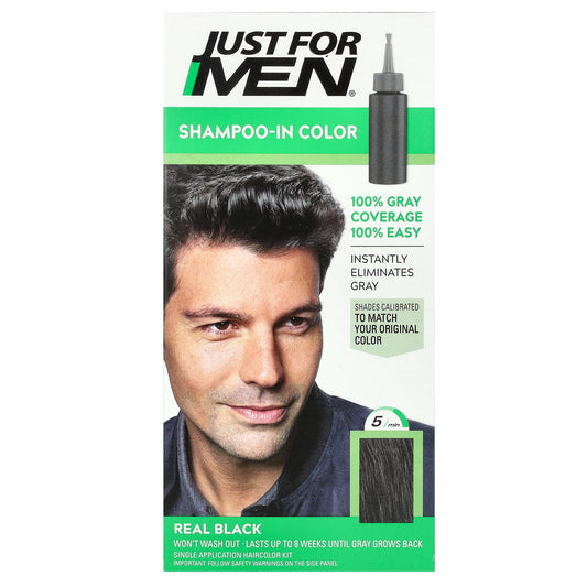 Just for Men-Shampoo-In-Color-Real Black H-55-Single Application Haircolor Kit