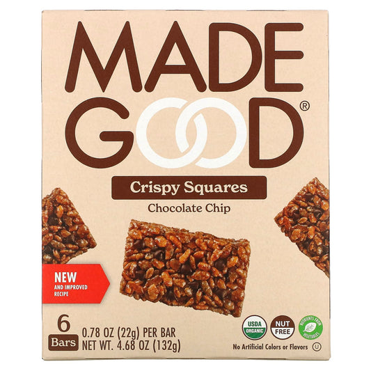 MadeGood-Crispy Squares-Chocolate Chip-6 Bars-0.78 oz (22 g) Each