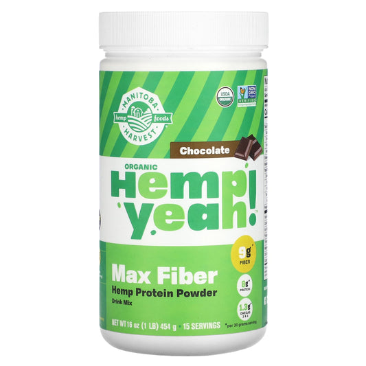 Manitoba Harvest-Organic Hemp Yeah!-Max Fiber Hemp Protein Powder-Chocolate-1 lb (454 g)