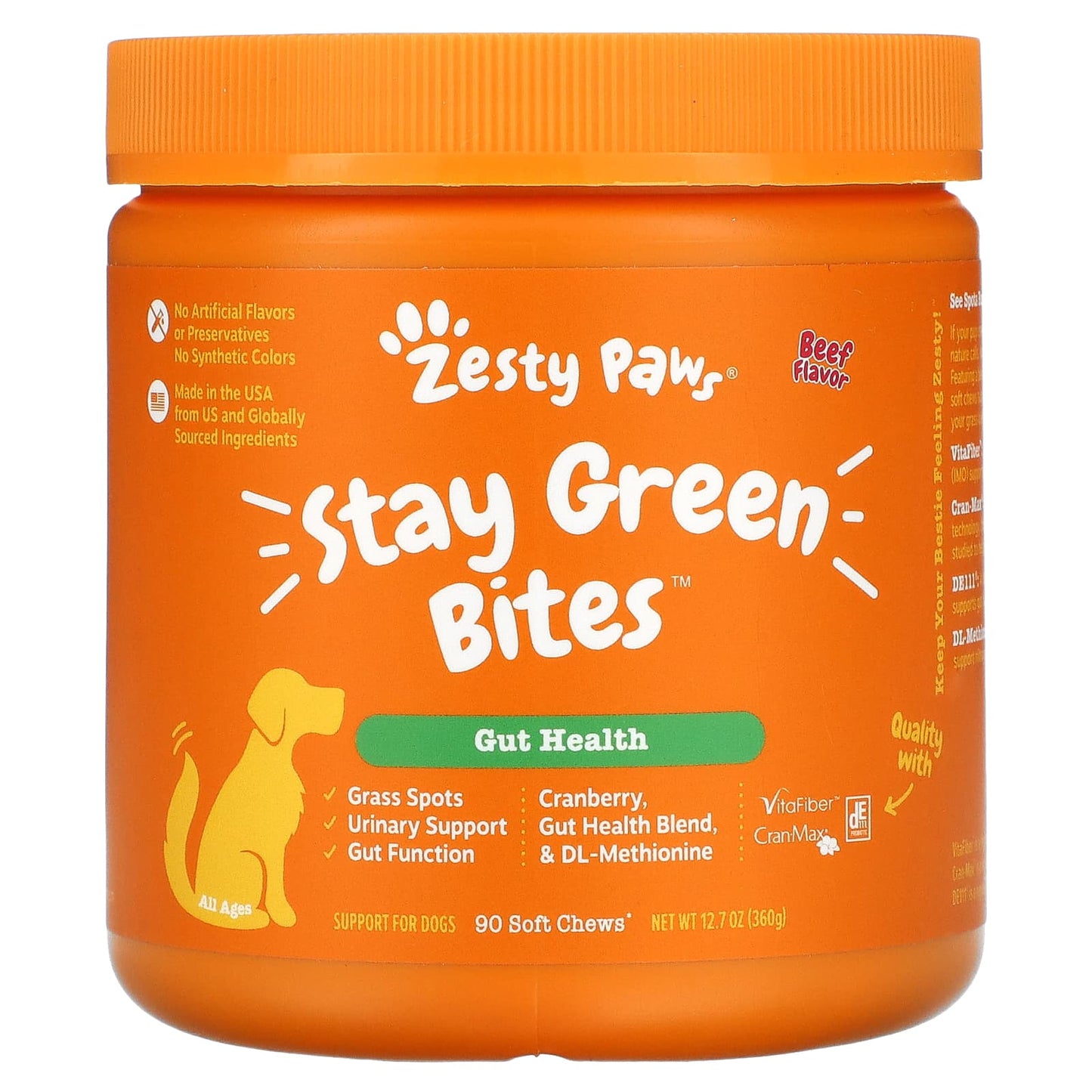 Zesty Paws-Stay Green Bites for Dogs-Gut Health-All Ages-Beef-90 Soft Chews-12.7 oz (360 g)