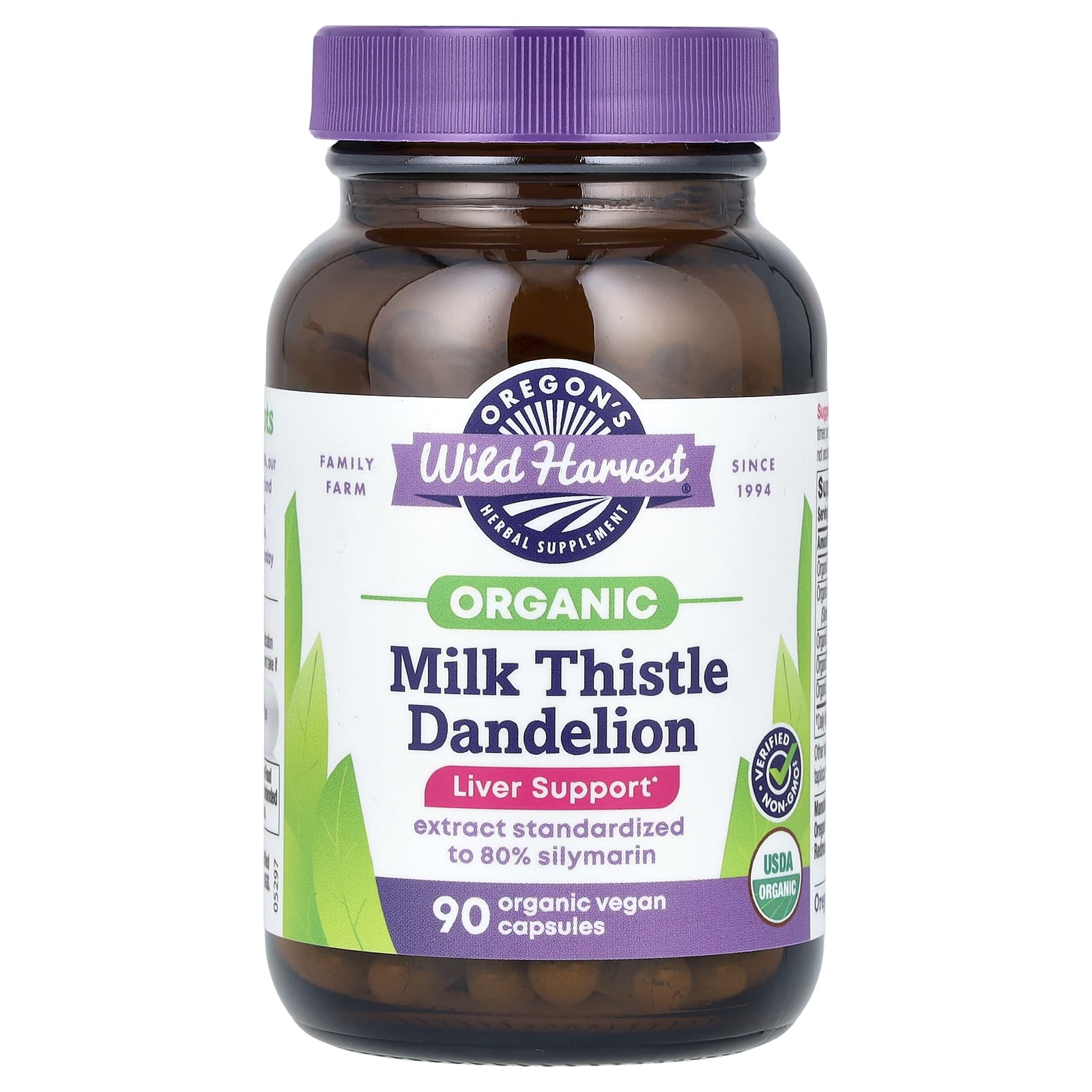 Oregon's Wild Harvest-Organic Milk Thistle Dandelion-90 Organic Vegan Capsules