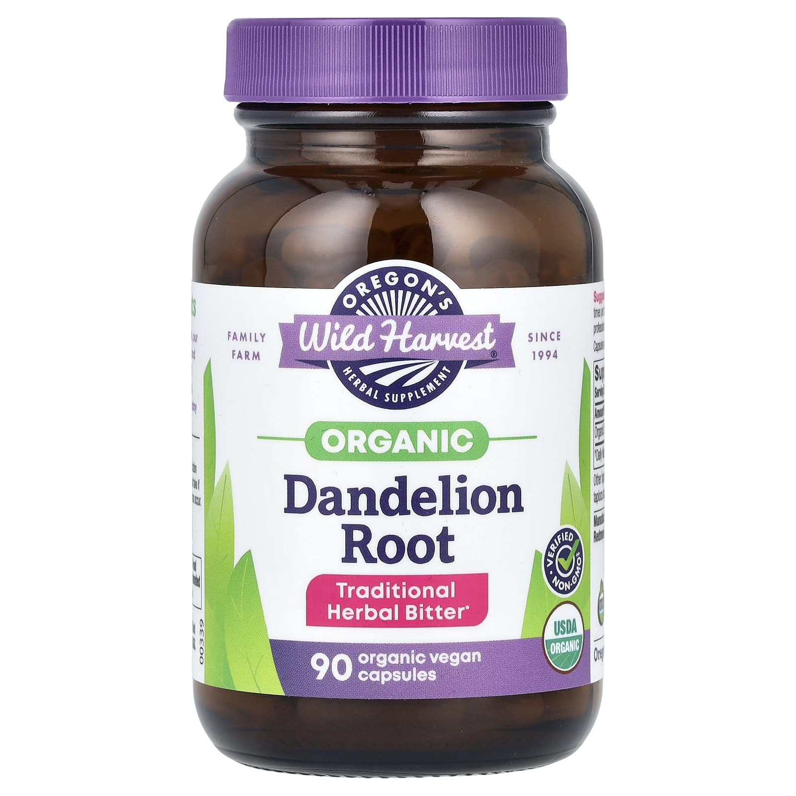 Oregon's Wild Harvest-Organic Dandelion Root-90 Organic Vegan Capsules