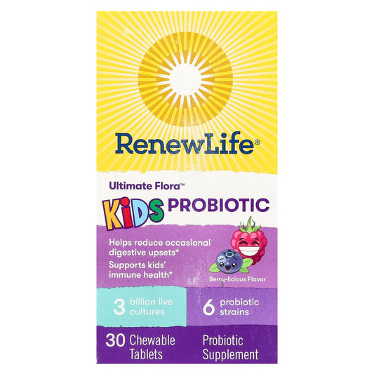 Renew Life-Ultimate Flora-Kids Probiotic-Berry-licious-3 Billion Live Cultures-30 Chewable Tablets