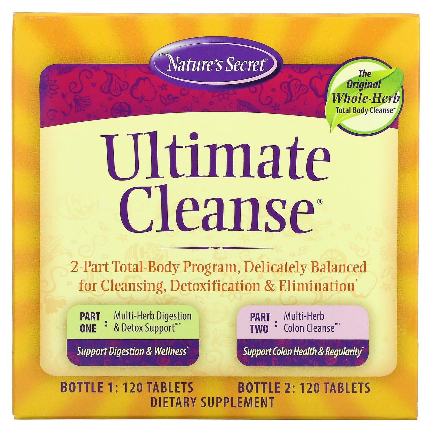 Nature's Secret-Ultimate Cleanse-2 Part Total-Body Program-2 Bottles-120 Tablets Each