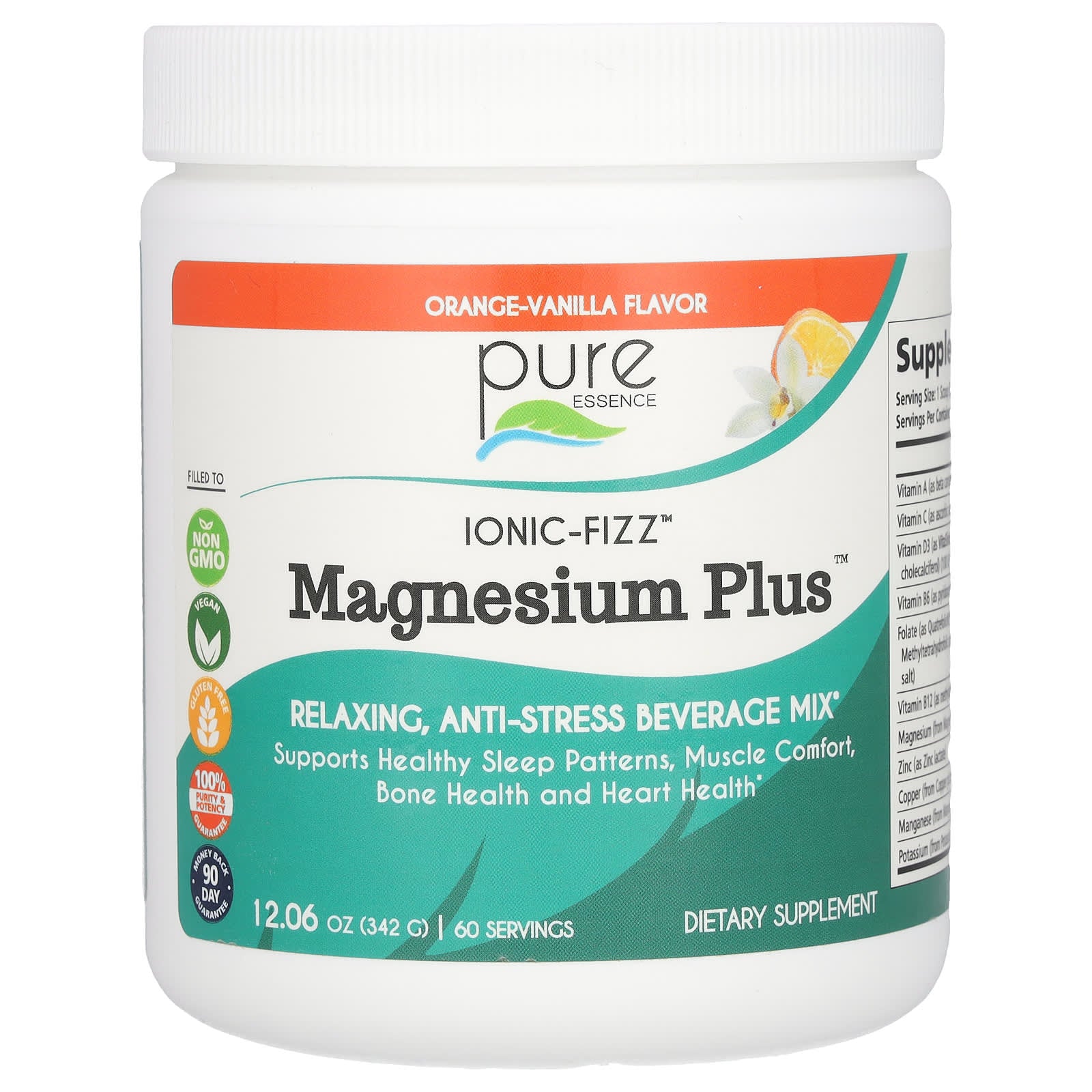 Pure Essence-Ionic-Fizz Magnesium Plus-Orange-Vanilla-12.06 oz (342 g)