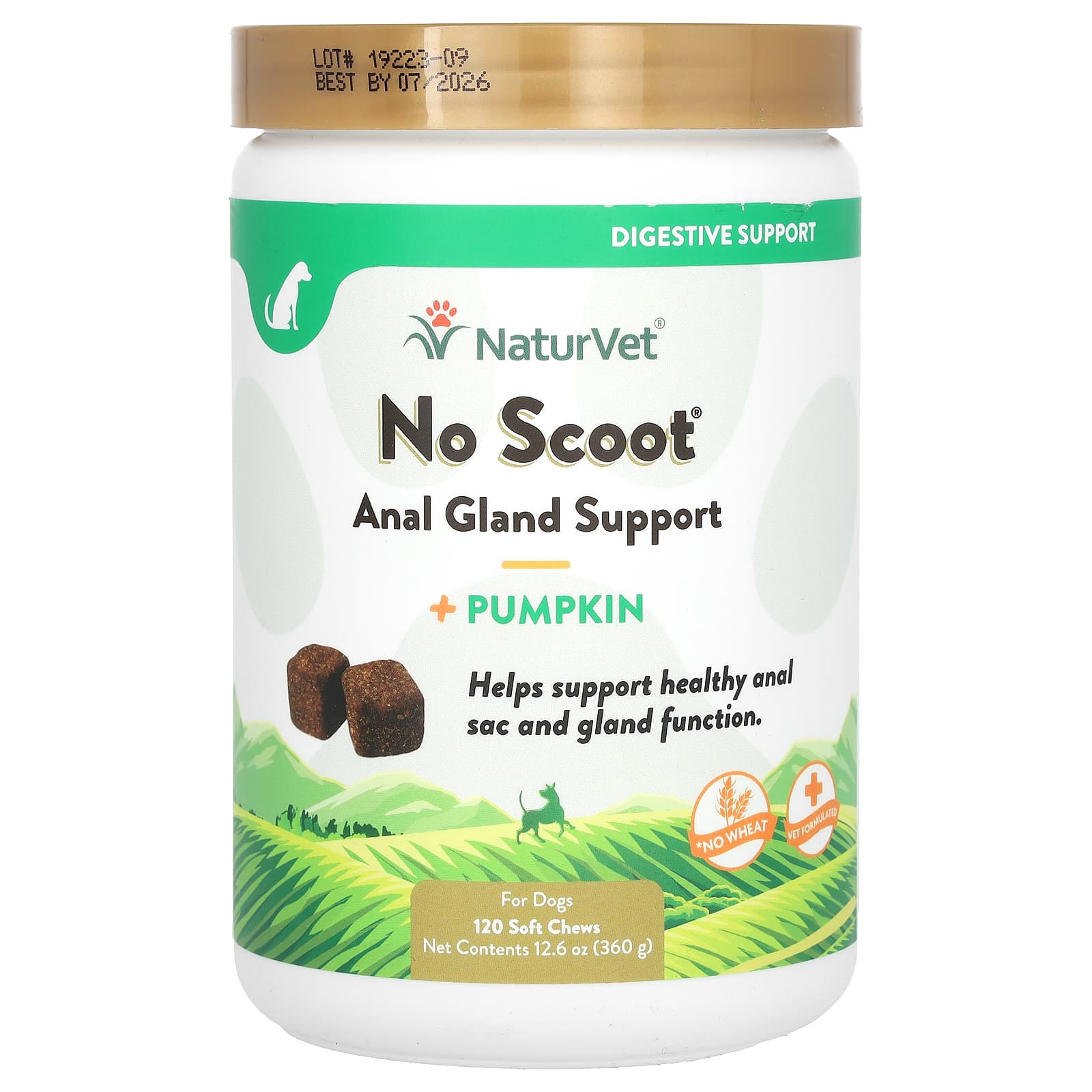 NaturVet-No Scoot-Anal Gland Support + Pumpkin-For Dogs-120 Soft Chews-12.6 oz (360 g)