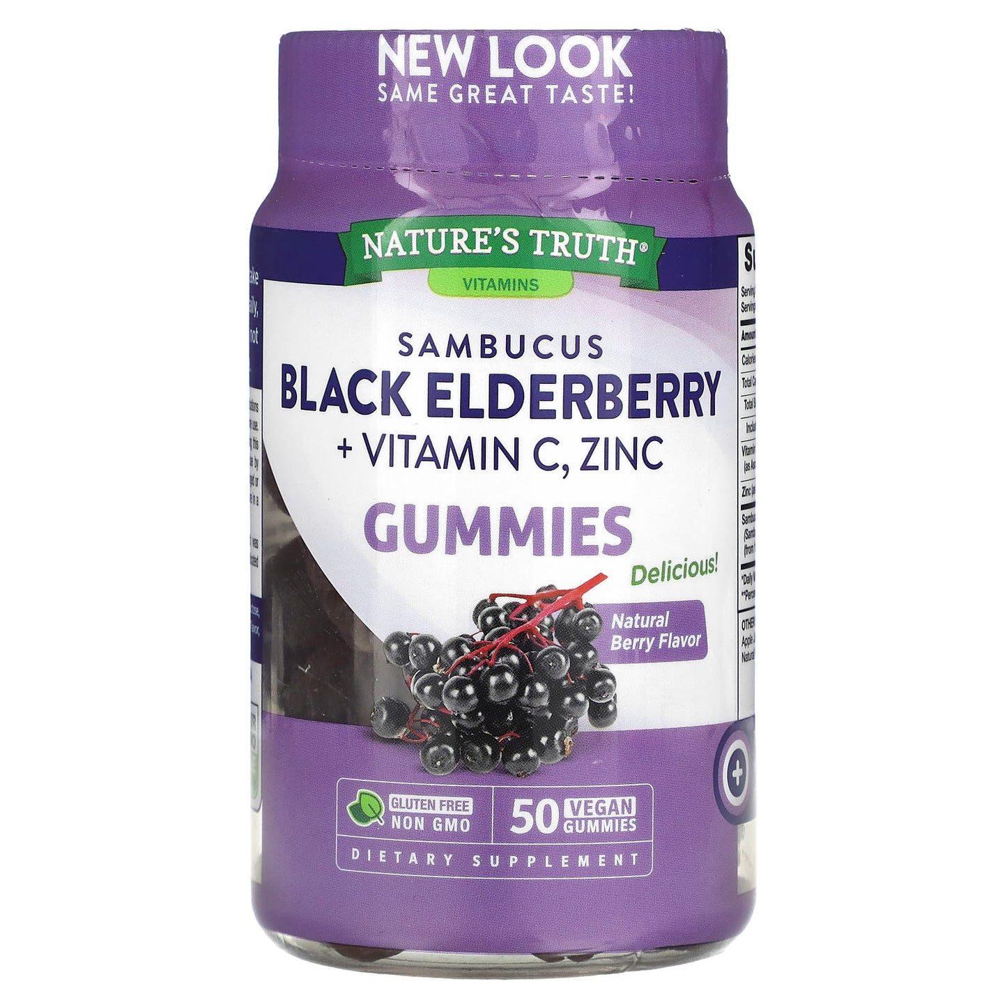 Nature's Truth-Sambucus Black Elderberry Plus Vitamin C-Zinc-Natural Berry-50 Vegan Gummies