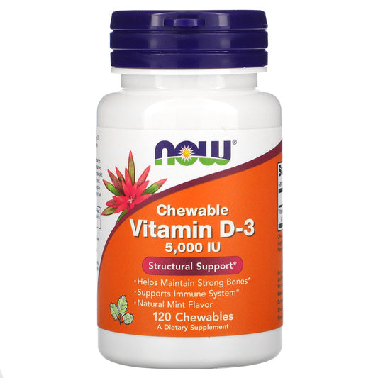 NOW Foods-Chewable Vitamin D-3-Natural Mint-5,000 IU-120 Chewables