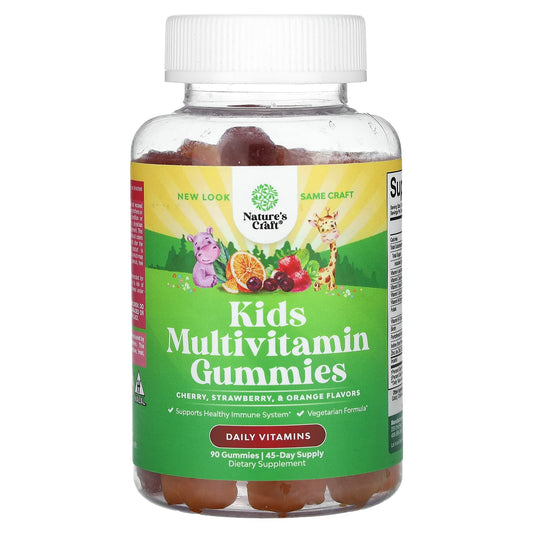 Nature's Craft-Kids Multivitamin Gummies-Cherry-Strawberry-& Orange-90 Gummies