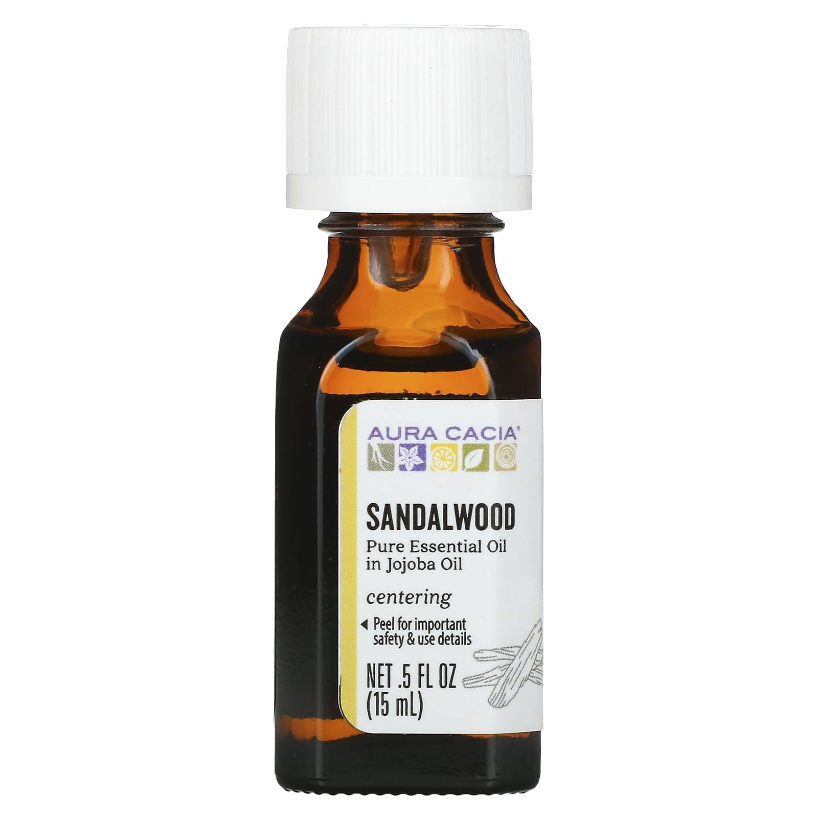 Aura Cacia-Pure Essential Oil In Jojoba Oil-Sandalwood-0.5 fl oz (15 ml)