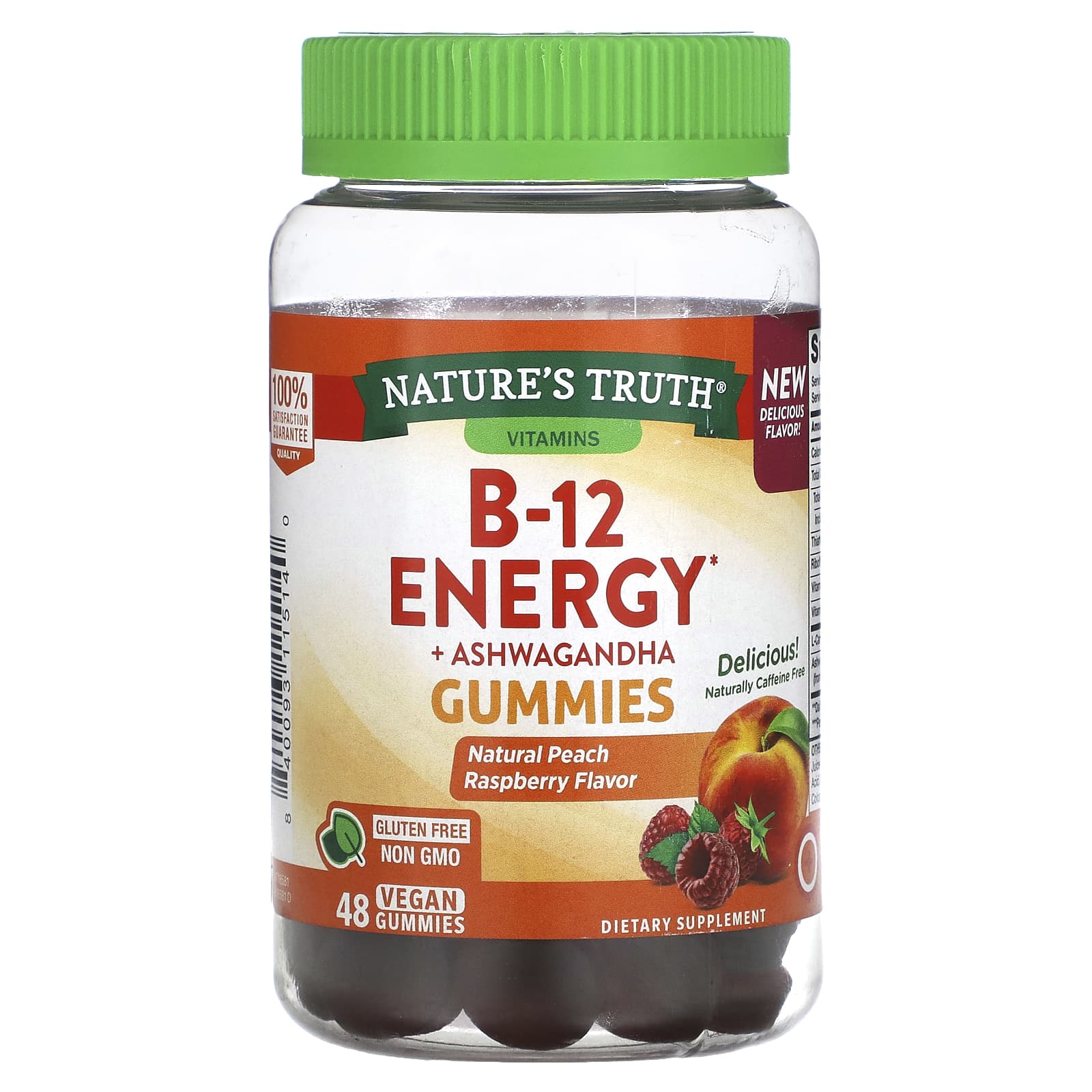 Nature's Truth-B-12 Energy + Ashwagandha Gummies-Natural Peach Raspberry-48 Vegan Gummies