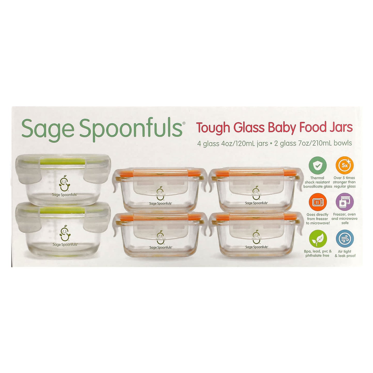 Sage Spoonfuls-Tough Glass Baby Food Jars-Combo Pack-6 Pack