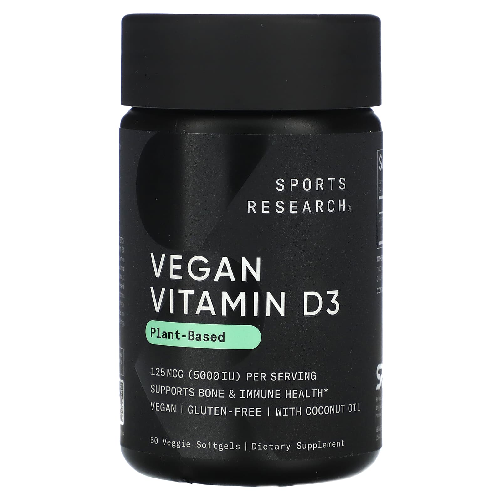 Sports Research-Vegan Vitamin D3-125 mcg (5,000 IU)-60 Veggie Softgels