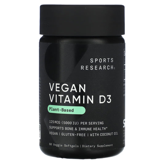 Sports Research-Vegan Vitamin D3-125 mcg (5,000 IU)-60 Veggie Softgels