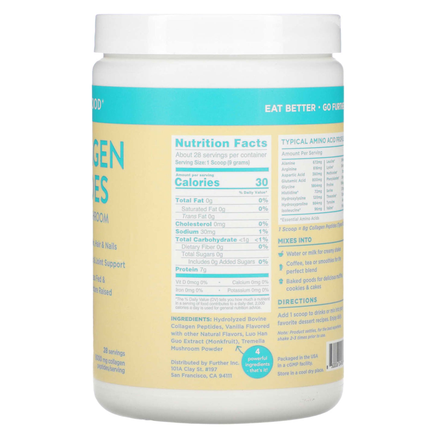 Further Food, Collagen Peptides Plus Beauty Mushroom, Vanilla, 8.79 oz (249 g)