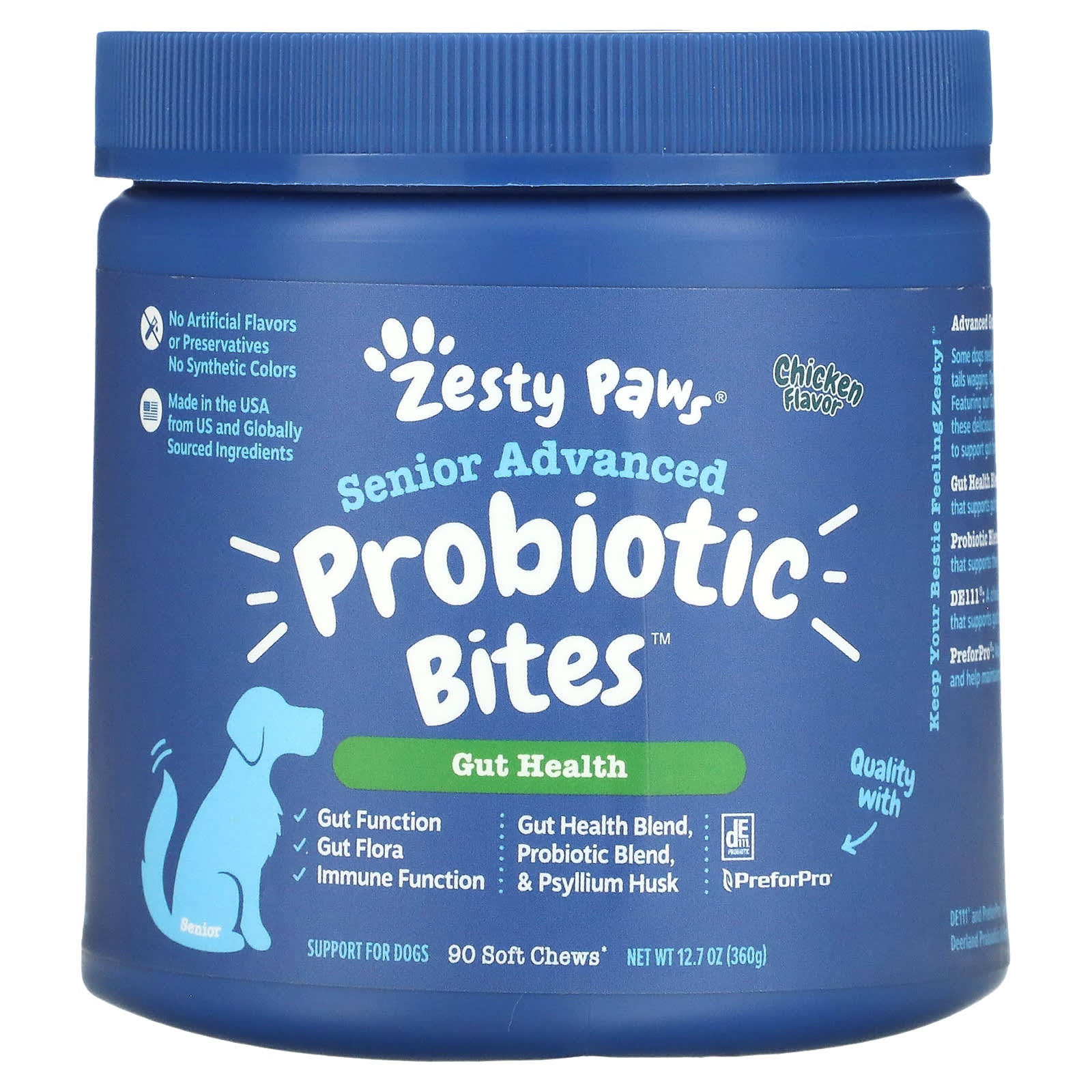 Zesty Paws-Advanced Probiotic Bites for Dogs-Gut Health-Senior-Chicken-90 Soft Chews-12.7 oz (360 g)