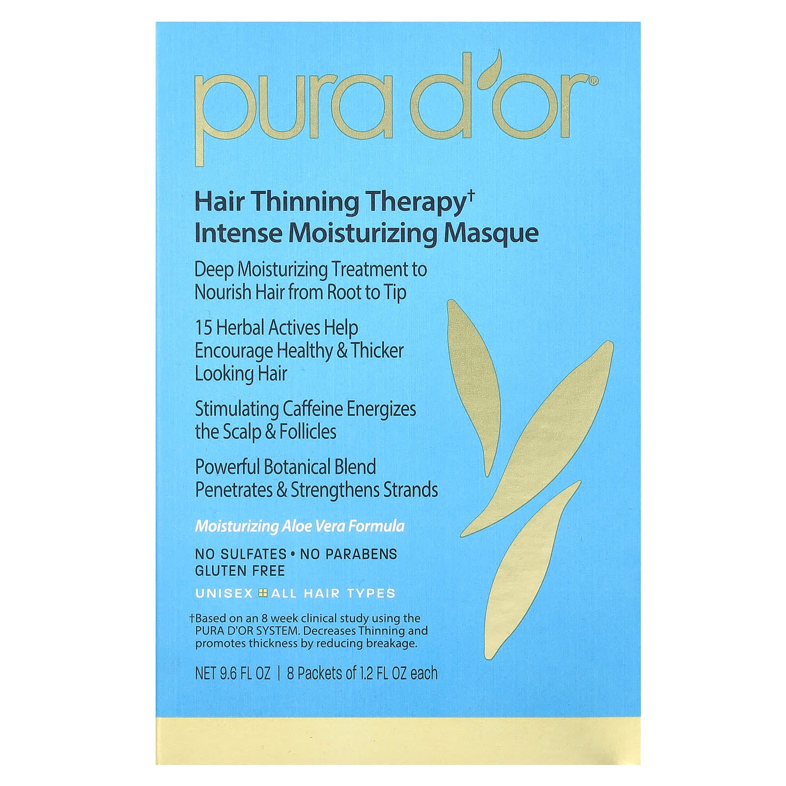 Pura D'or-Hair Thinning Therapy-Intense Moisturizing Masque-8 Packets-1.2 fl oz Each